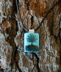 Turquoise Rectangle Tree of Life Pendent